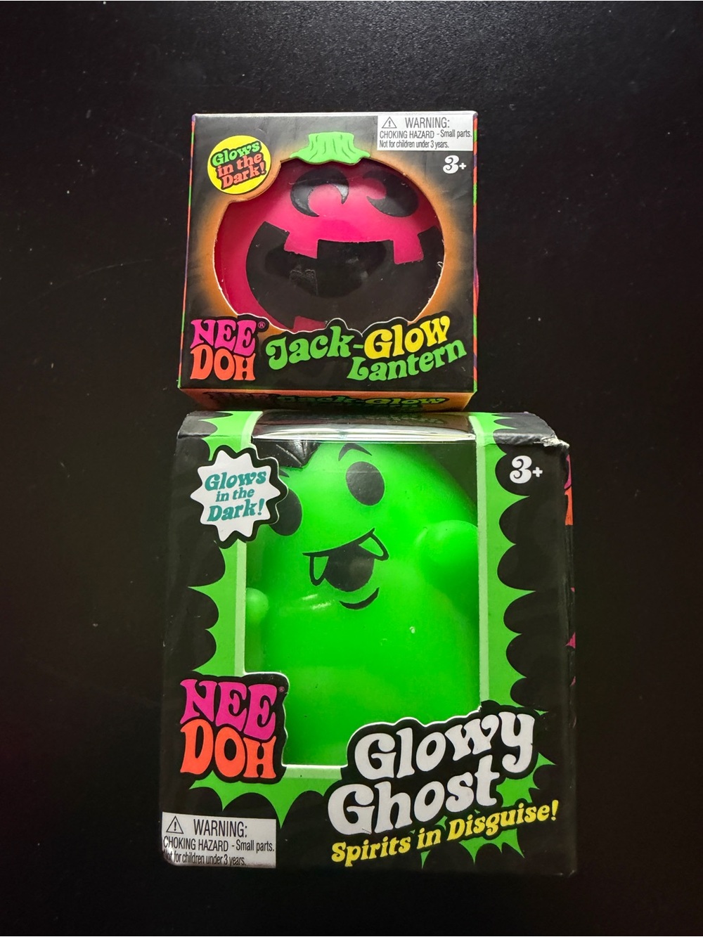 2 New NeeDoh Halloween Glowy Ghost Green & Jack Glow in Dark Lantern Pink Fangs
